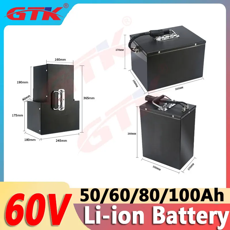 Литий-ионный аккумулятор Gtk 60 в 100 Ач 80 Ач 50 Ач 60 ач, ионный перезаряжаемый литий-ионный аккумулятор 17S 60 вольт с BMS для электрического мотоцикла, гольф-мобиля