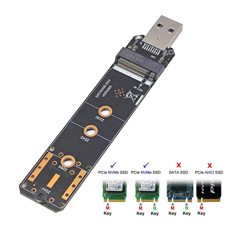 Адаптер M.2 NVME SSD на USB3.2 GEN2 10 Гбит/с адаптер для 2230 2242 2260 2280 RTL9210B