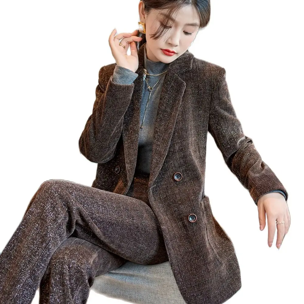 Golden velvet Korean wholesale suit, female autumn and winter fashion temperament, goddess style, professional suit, leisure pre