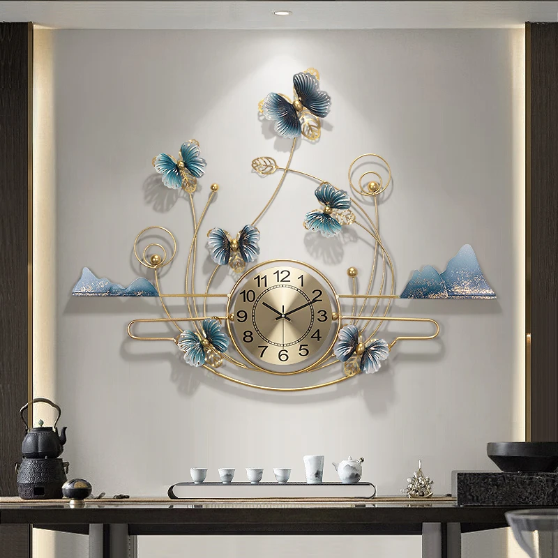 

New Chinese Butterfly Metal Wall Clocks Home Livingroom Mute Clock Wall Sticker Accessories Decoration Hall Wall Mural Crafts
