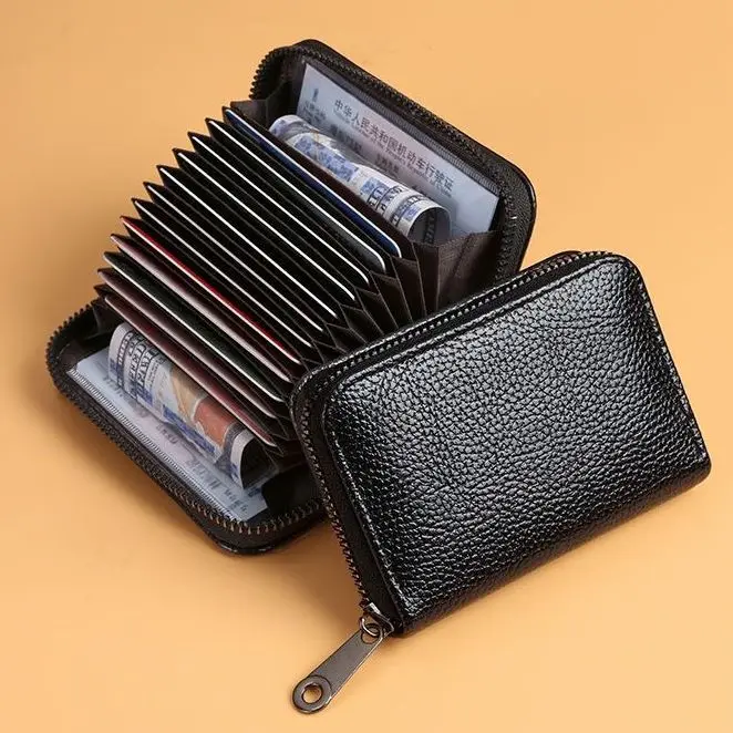

Men Women Wallet Genuine PU Leather Credit Card Holder Blocking Zipper Pocket Men Woman bag Multi-card zipper 9 12 18 Card Slot