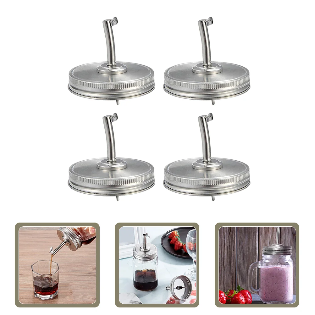 

4 Pcs Olive Oil Dispenser Stainless Steel Nozzle Pour Spout Lid Jar Pourers Cover Mason Jars Lids