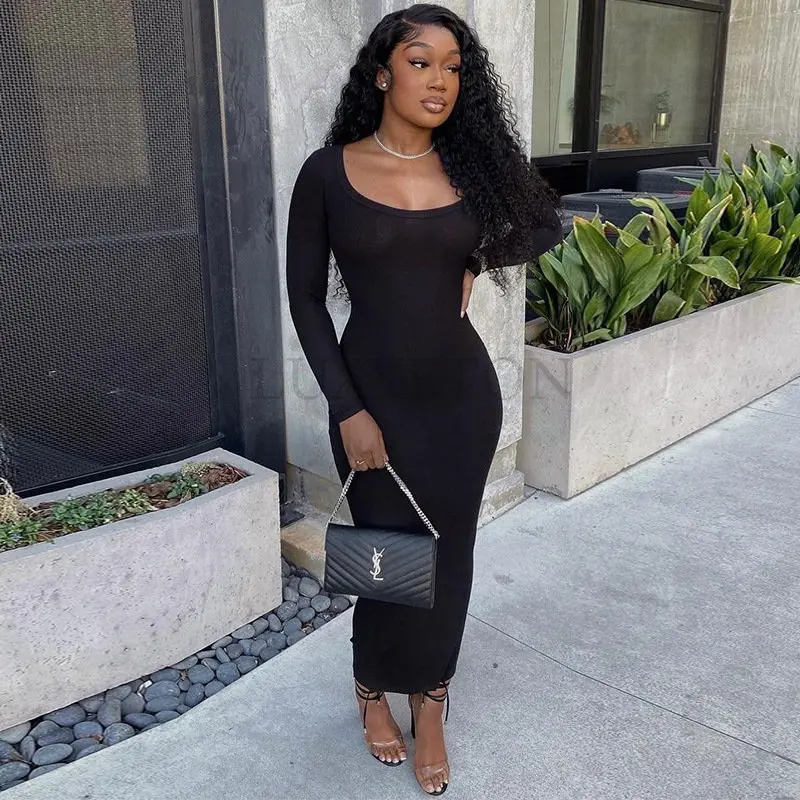 

Autumn Winter Elegant Square Collar Bodycon Dress Vestido Women Long Sleeve Casual 2022 Sexy Dresses Party Club Outfits