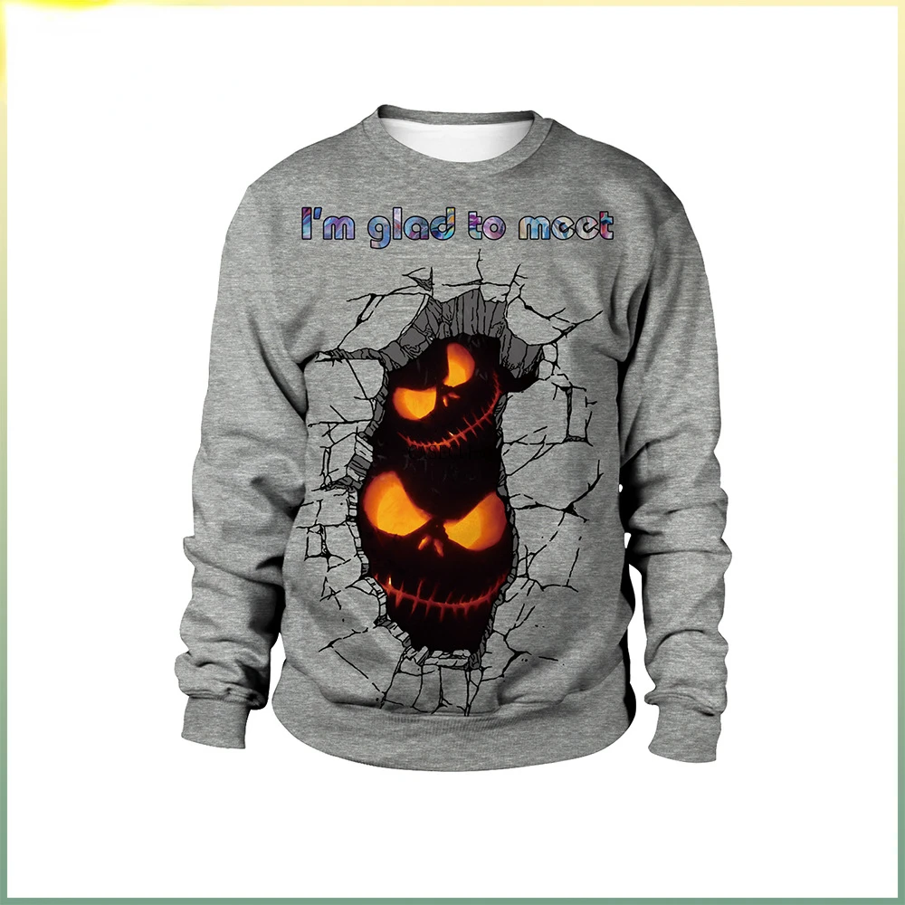 

2022 Halloween new 3d cartoon funny head print men's and women's loose round neck long-sleeved sweater