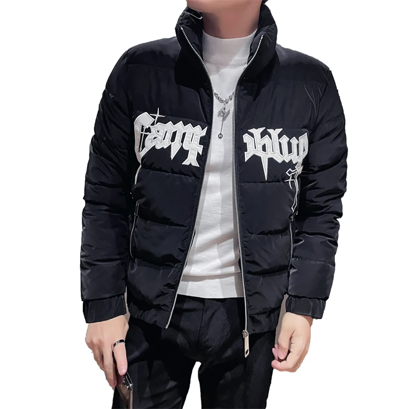 2022 Winter Thicken Keep Warm Men's Short Parka Tops Stand Collar Embroidery Jackets Slim Casual Zipper Men Clothing Streetwear