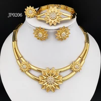 african gold color jewelry luxury flower shaped necklace and earrings for women wedding party gift