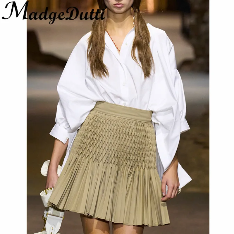 12.3 MadgeDutti Runway Fashion Letter Embroidery Stand Collar Three Quarter Sleeve Loose Midi Cotton Shirt Women