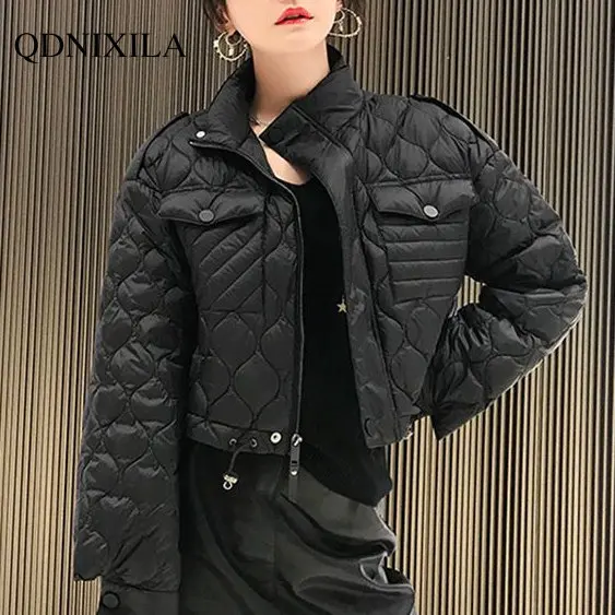 Winter Jacket Women 2022 Small Short Stand Collar High Waist Cotton Jacket Women's Versatile Thin Cotton Jacket Winter Coats