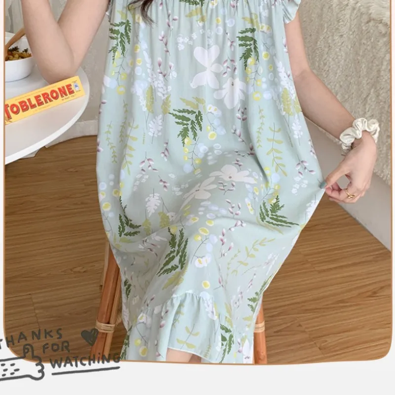 Women's Dresses 2023 Trend Ladies Nightwear Sweets Pajama Floral Print Pretty Gown Long Length Skirts New In Younger's Sleepwear