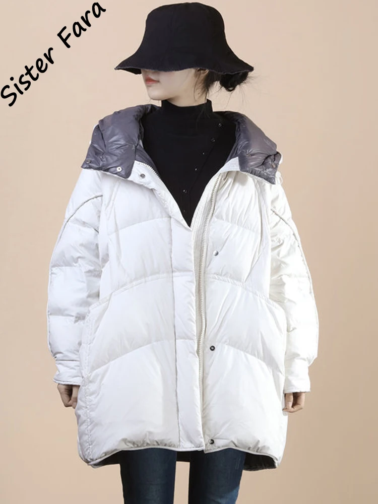 

Женская Стеганая куртка с капюшоном, белая парка на утином пуху с длинным рукавом, зимняя верхняя одежда 90%