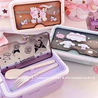 kawaii lunch box kuromi cinnamoroll my melody large capacity for students anime sanrioed double layer lunch box with cutlery
