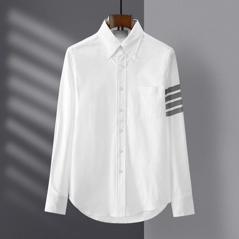 

TB THOM Shirt Spring Autunm Fashion Brand Men's Shirt Gray Stripes Casual Cotton Oxford Wholesale Formal Daily TB Shirts