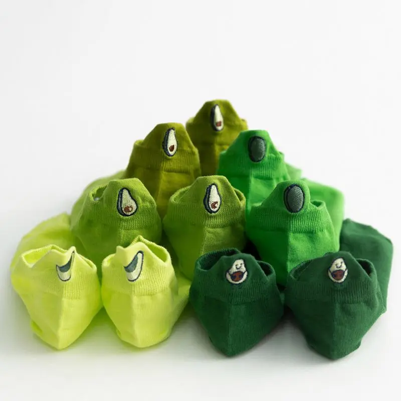 

5 Pairs Women Girls Cartoon Avocado Embroidery Ankle Short Socks Cotton Hosiery