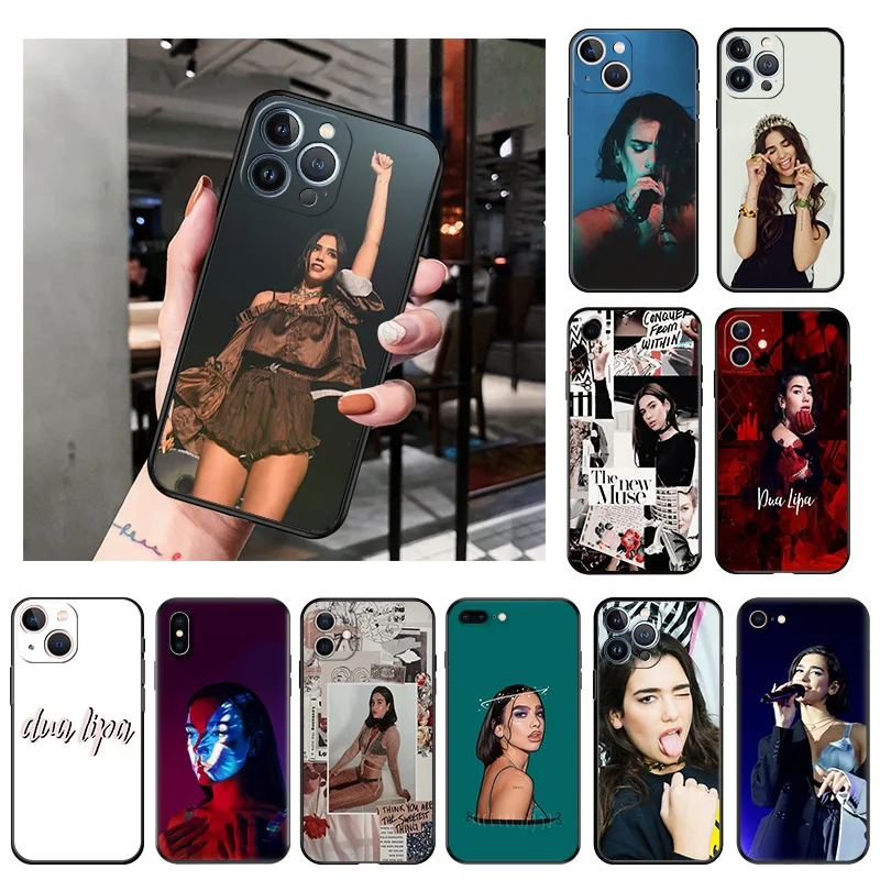 

Silicone Black Phone Cases Cover for iPhone 11 14 Pro Max 12 13 Mini XR SE 7 8 6 6s Plus XS X SE3 11Pro Dua-Lipa Singer