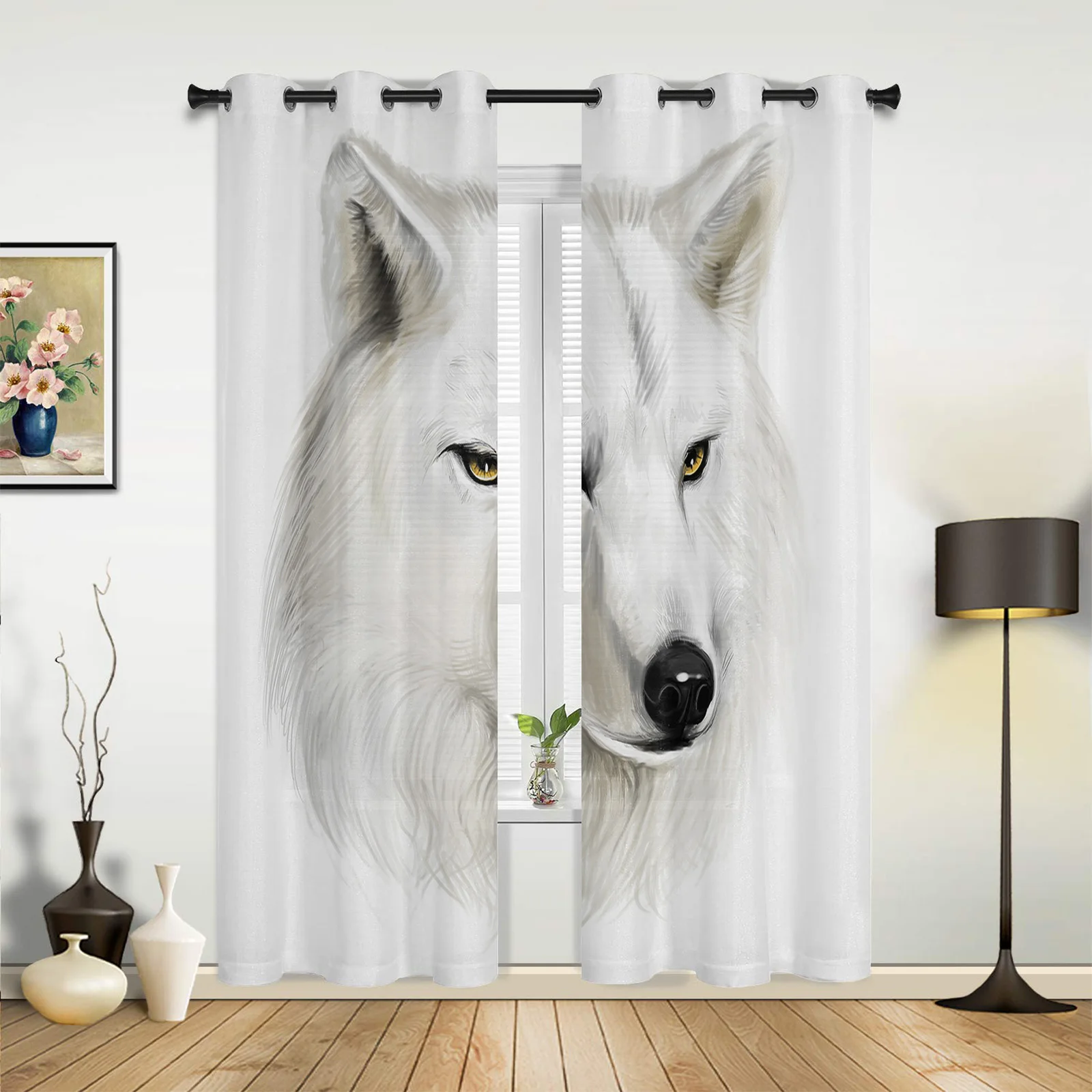 

Animal White Wolf Curtains for Bedroom Living Room Drapes Kitchen Children's Room Window Curtain Modern Home Decor