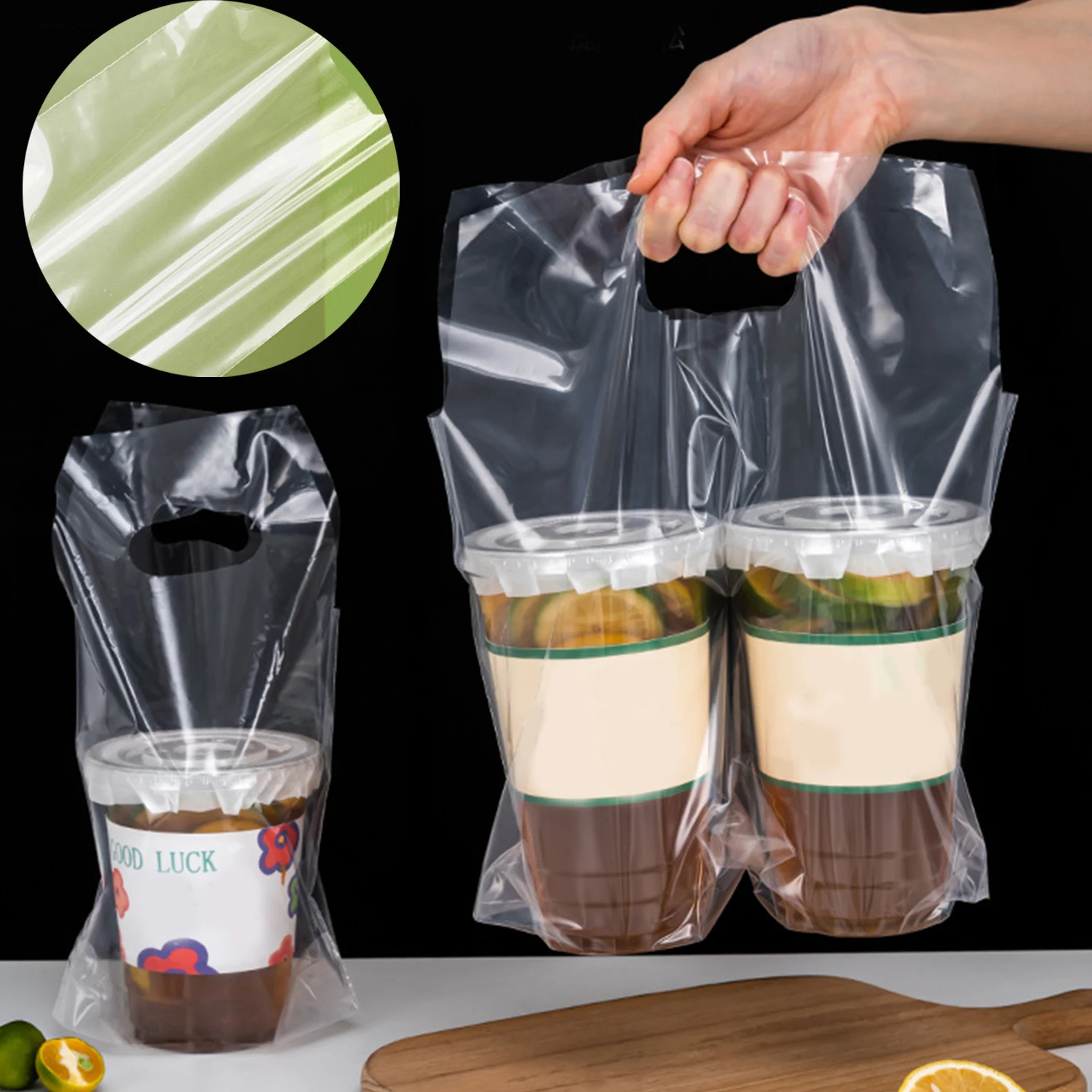 

100pcs Plastic Packaging Bag Transparent Packaging Coffee Tote Bag Single Double Cup Milk Tea Beverage Bags Party Supplies