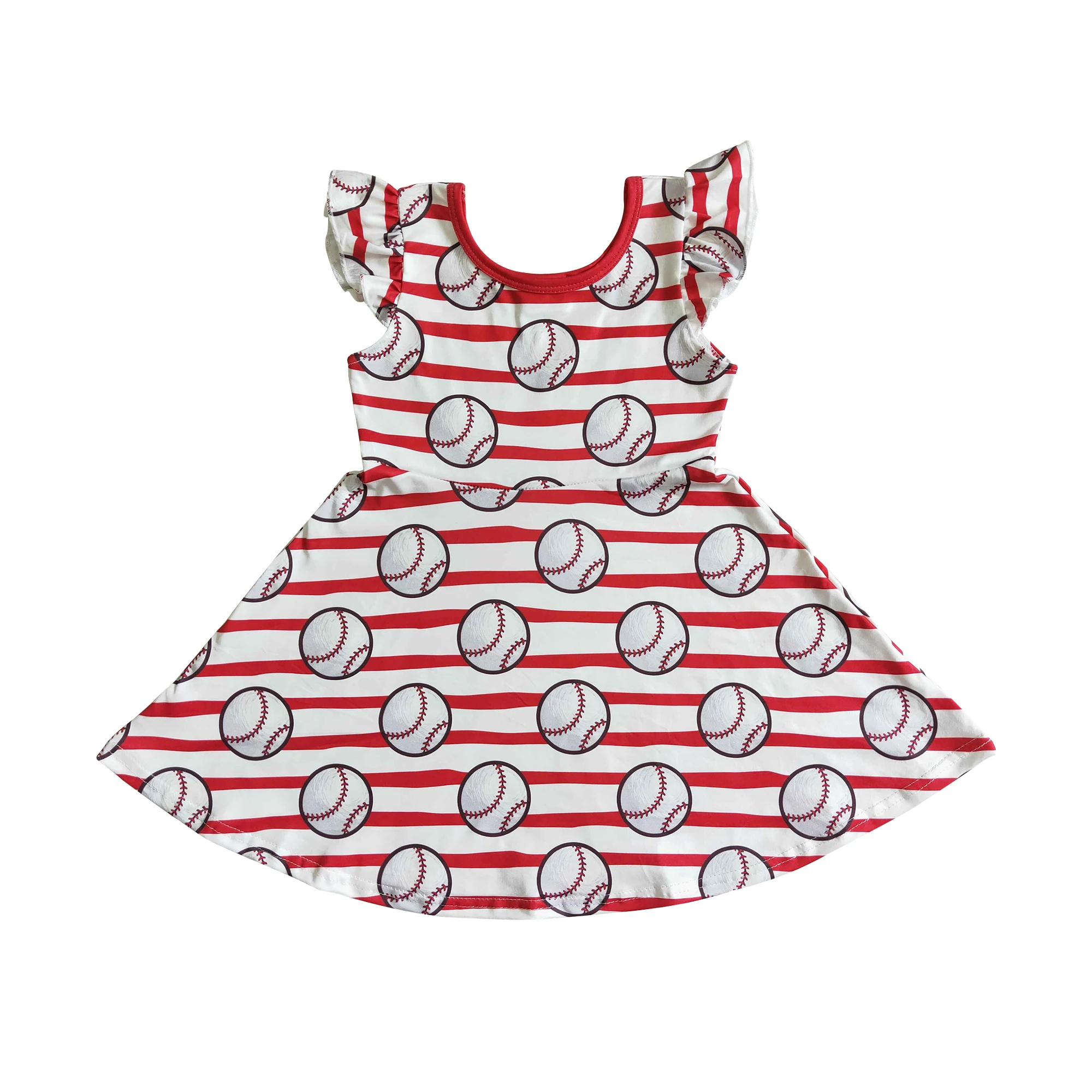 

Модная одежда для девочек RTS, платье с рукавами-фонариками, в красную полоску, с Бейсбольным принтом, дизайнерское платье до колена, детская ...