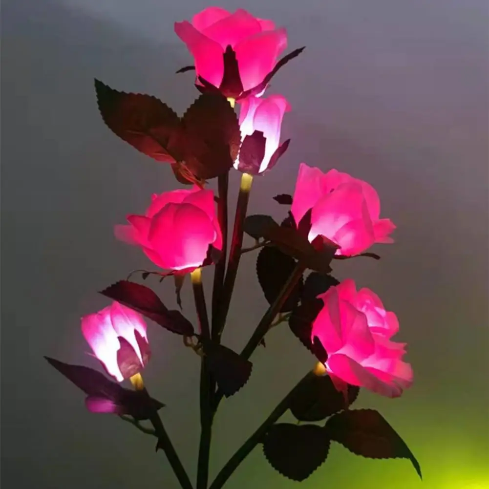 

Night Lamp Excellent Clear Veins Stainless Steel LED Solar Simulation Rose Flower Light Decor for Household