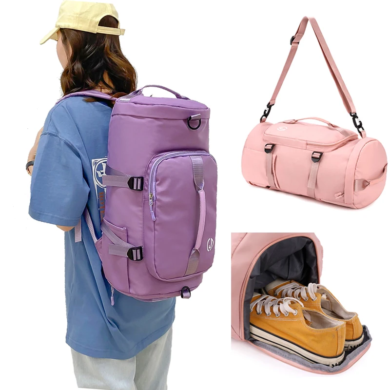 Pink Female Gym Fitness Bag Women'S Weekend Backpack Travel Waterproof Shoulder Handbag Shoes Tennis Outdoors Sports Duffle Bags