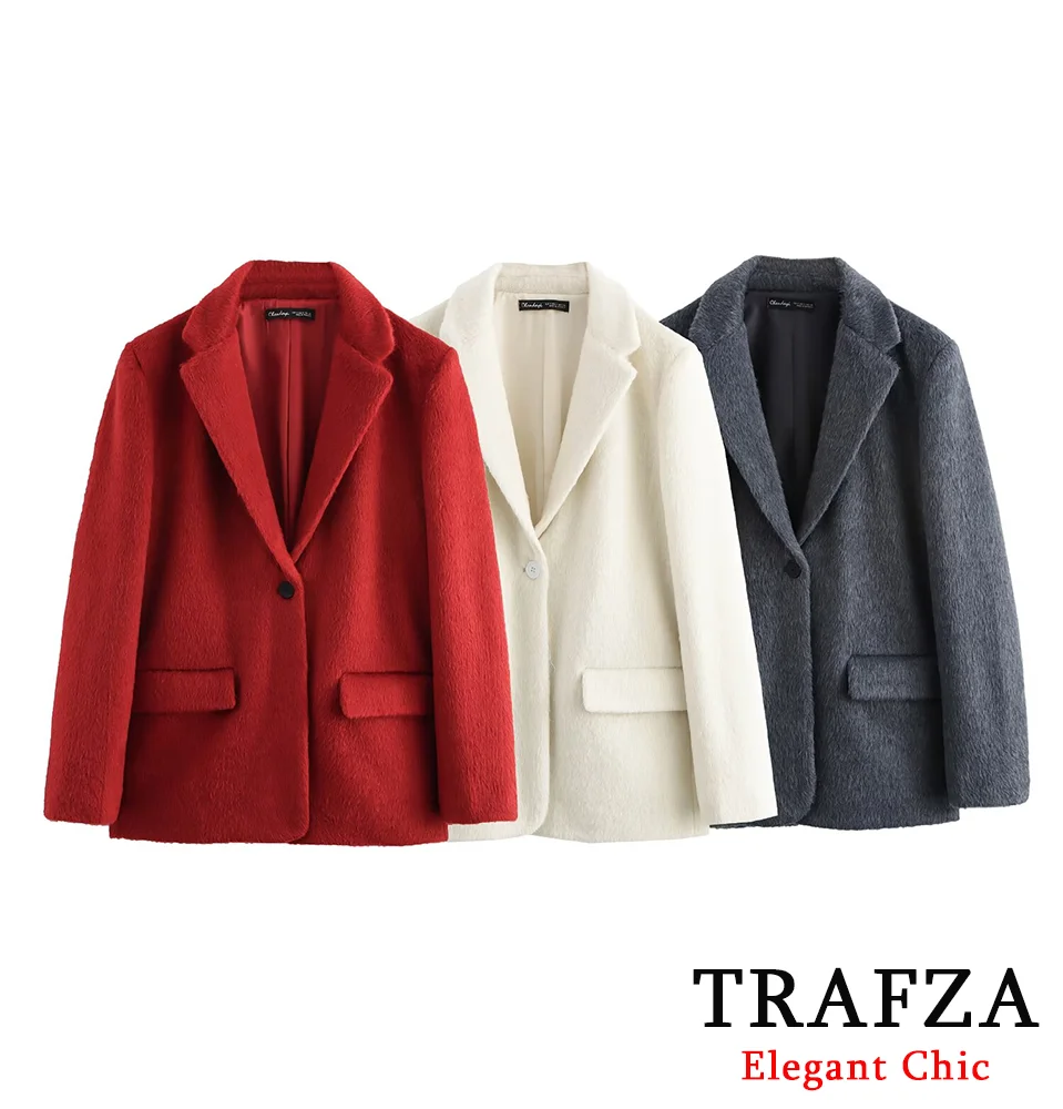 TRAFZA женский элегантный мягкий пиджак с меховым эффектом на подкладке из