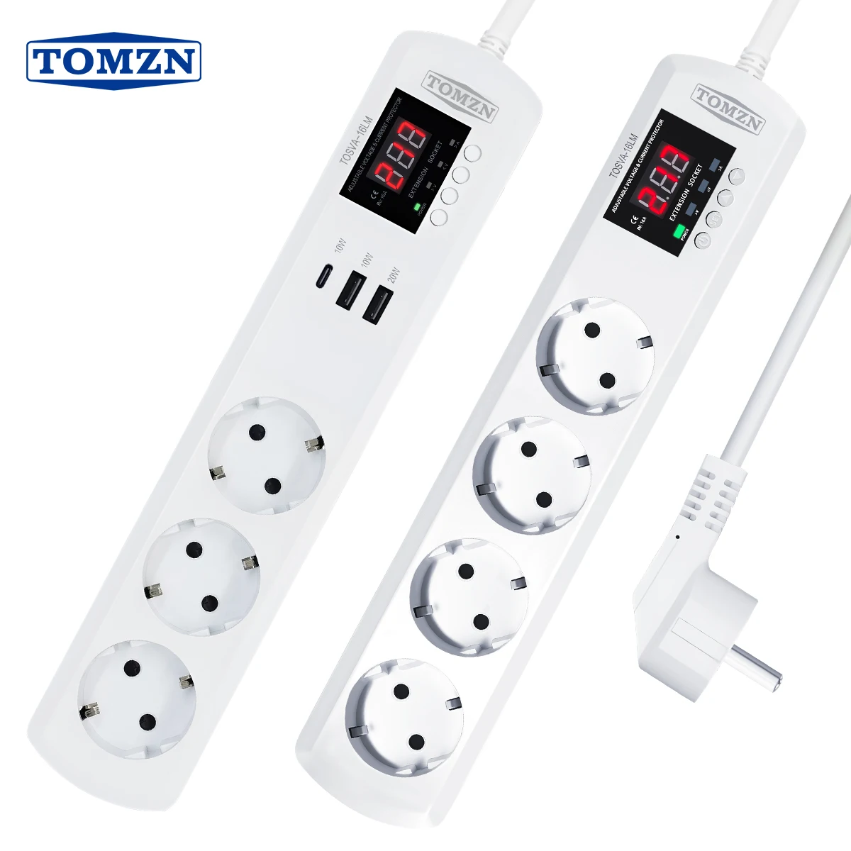 

TOMZN TOSVA-16LM EU-розетка с 3 AC-выходами, 2 USB и 1 Type-C или 4 AC-выходами, автоматическая защита от перенапряжения и перегрузки по току, 220В, регулируемая, 16А