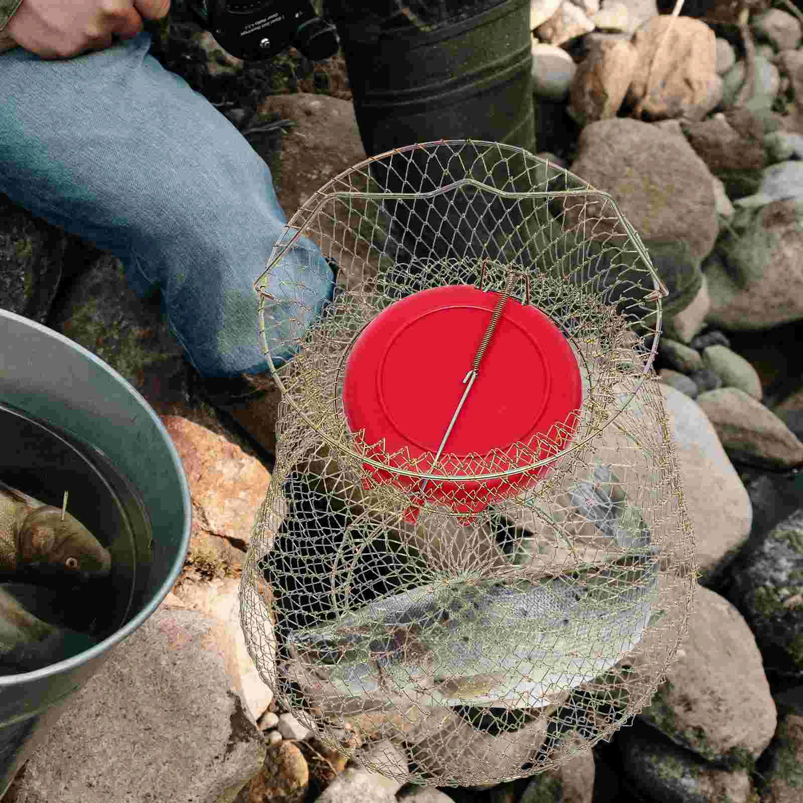 

Fish Basket Fishing Landing Net Netting Protecting Supplies Folding Metal Cage Mesh Iron