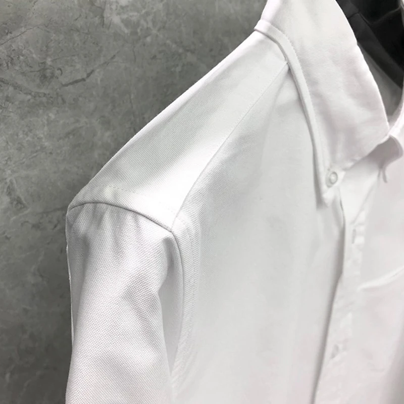 TB THOM Men's Shirt Clothing Solid White Top Fashion Designs Striped Arms Slim Casual Oxford Cotton Long Sleeve Women's Shirts
