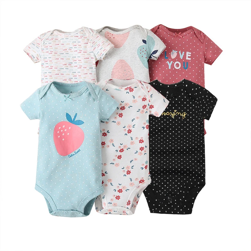 2023 Unisex 6PCS Baby Girl Clothes Cotton Newborn Bodysuits Baby Boy Jumpsuit Cartoon Print Girls Baby Clothing Ropa Bebe 6-24M
