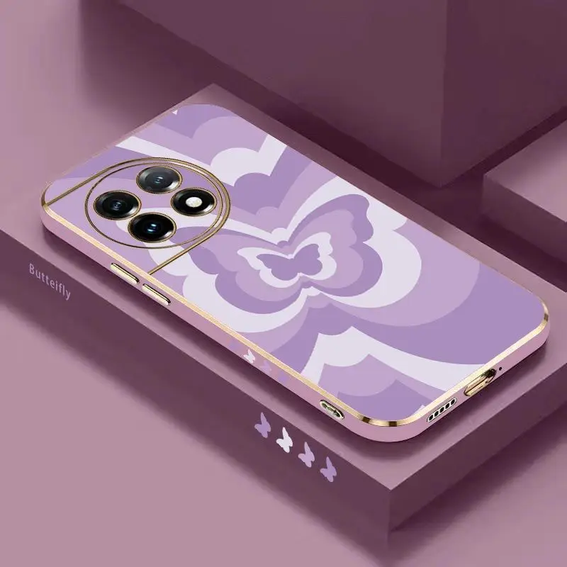 Purple Gradient Butterfly Luxury Plating Phone Case For Oneplus 11 11R 10 Pro 10R 10T 9R 9RT 9 8T 8 8 Pro Cover