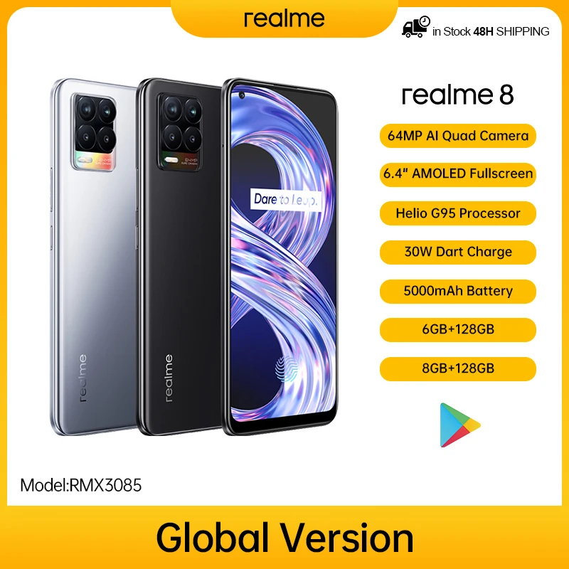 Смартфон Глобальная версия realme 8 6GB/8GB 128GB Мобильный телефон Helio G95 6.44&quot AMOLED дисплей
