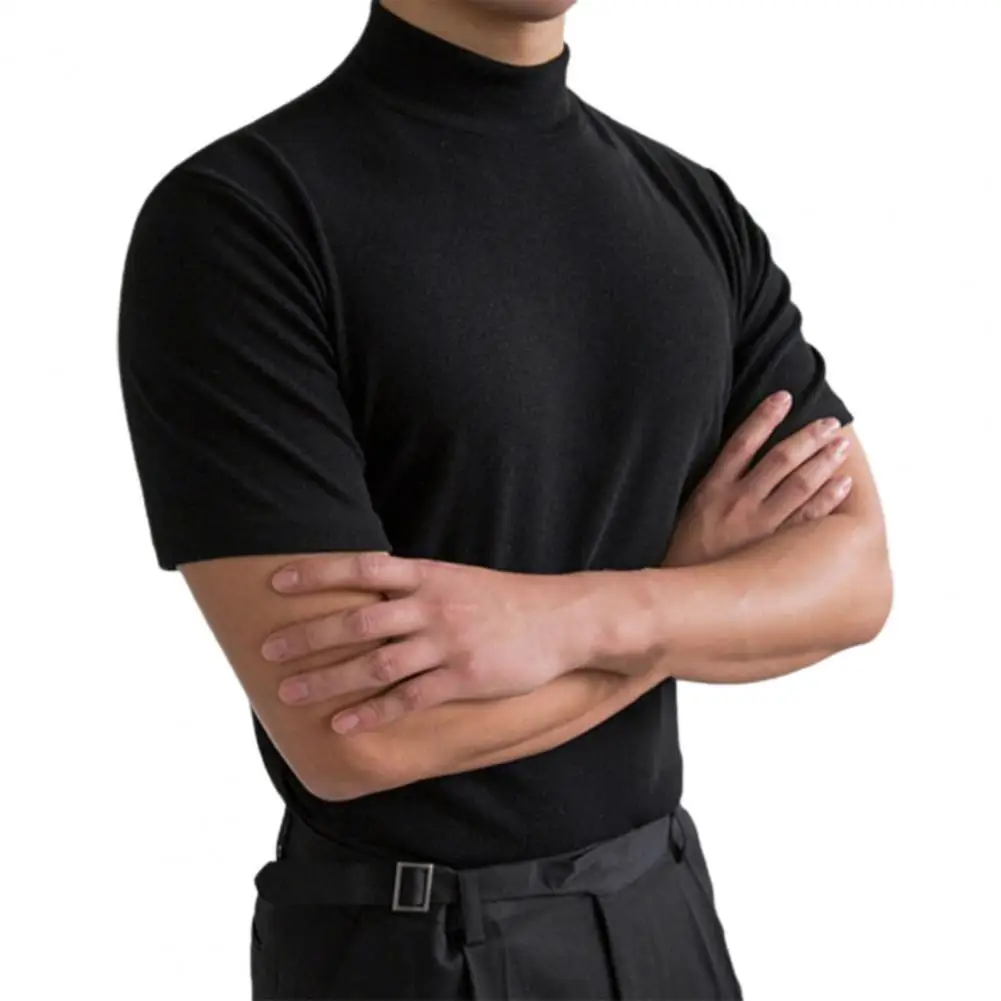 

Great Half High Collar Solid Color Basic T-shirt Summer Base Top Simple Young