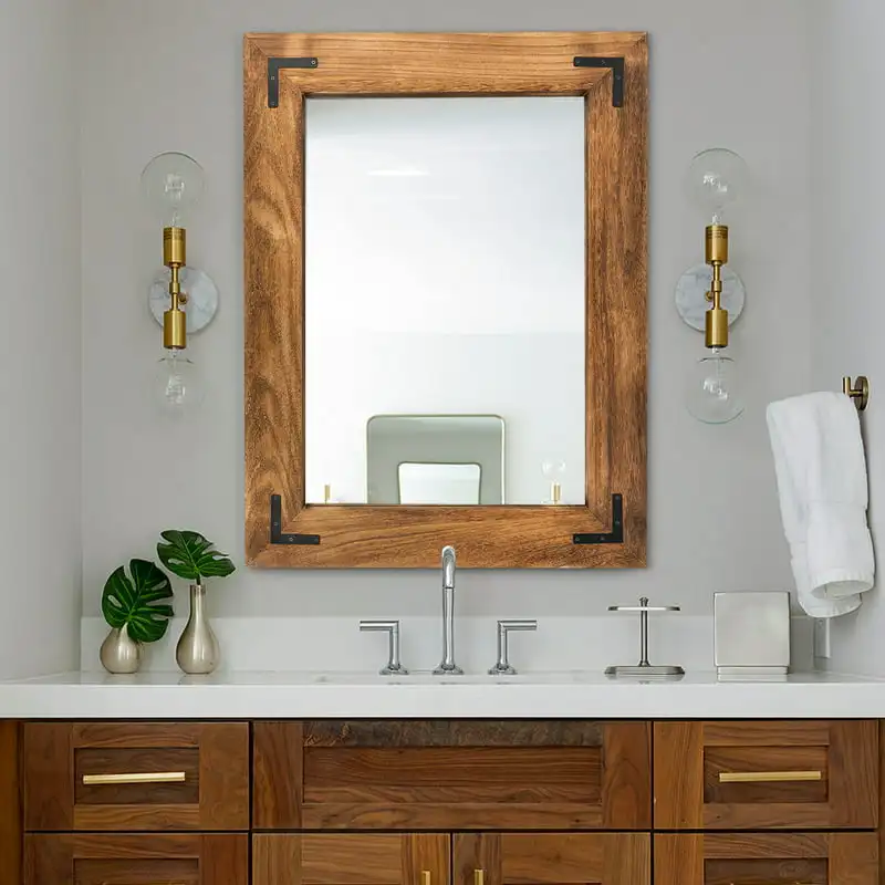 

Wooden Framed Wall Mirror,Decorative Wood Wall Mirror for Living Room or Bathroom Vanity,Farmhouse Bathroom Mirror Rectangle Han