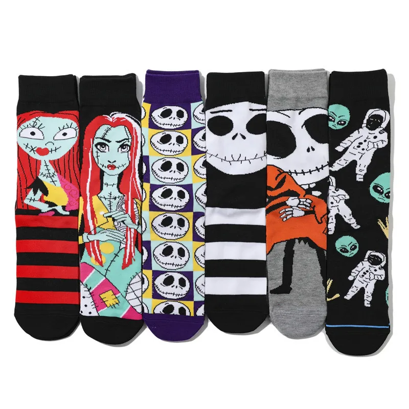

New Personalized Halloween Cotton Socks Men's Jack Cartoon Trend Mid length Socks