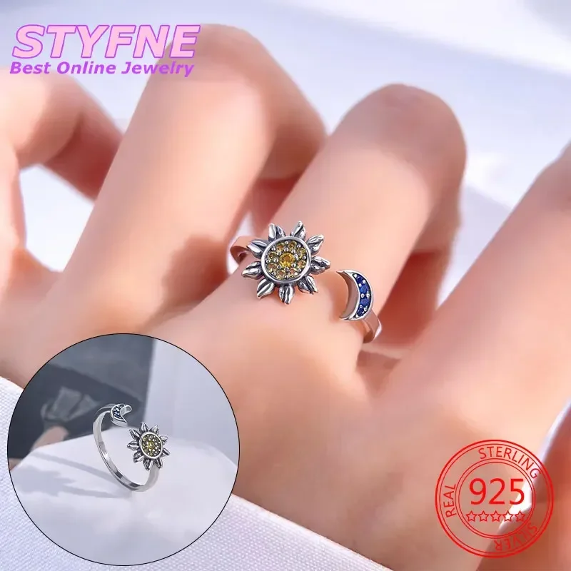 Женское кольцо с Луной и солнцем из серебра 925 пробы