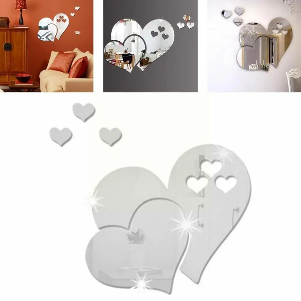 

3d зеркальная Настенная Наклейка в форме сердца, наклейка, Настенная художественная Съемная наклейка, украшение для свадебной комнаты, детс...