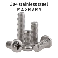 50/100/200/500Pcs M2.5 M3 M4 304 Stainless Steel Phillips Cross Recessed Pan Round Head Screw Length=9mm-110mm