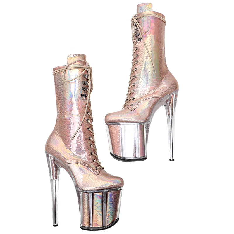 Leecabe 20CM/8inches  Shinny holo PU upper High Heel platform Boots Pole Dance boots