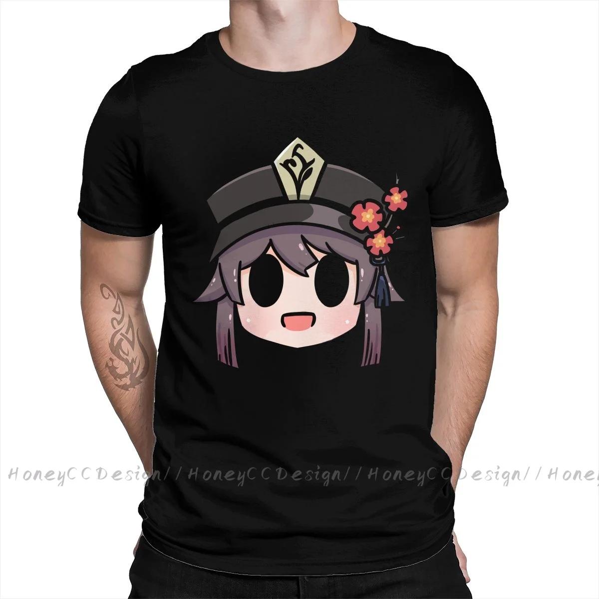 

Fashion Genshin Hu Tao Men Clothing Hu Tao Chibi Head T-Shirt Summer O Neck Shirt Short Sleeve Plus Size