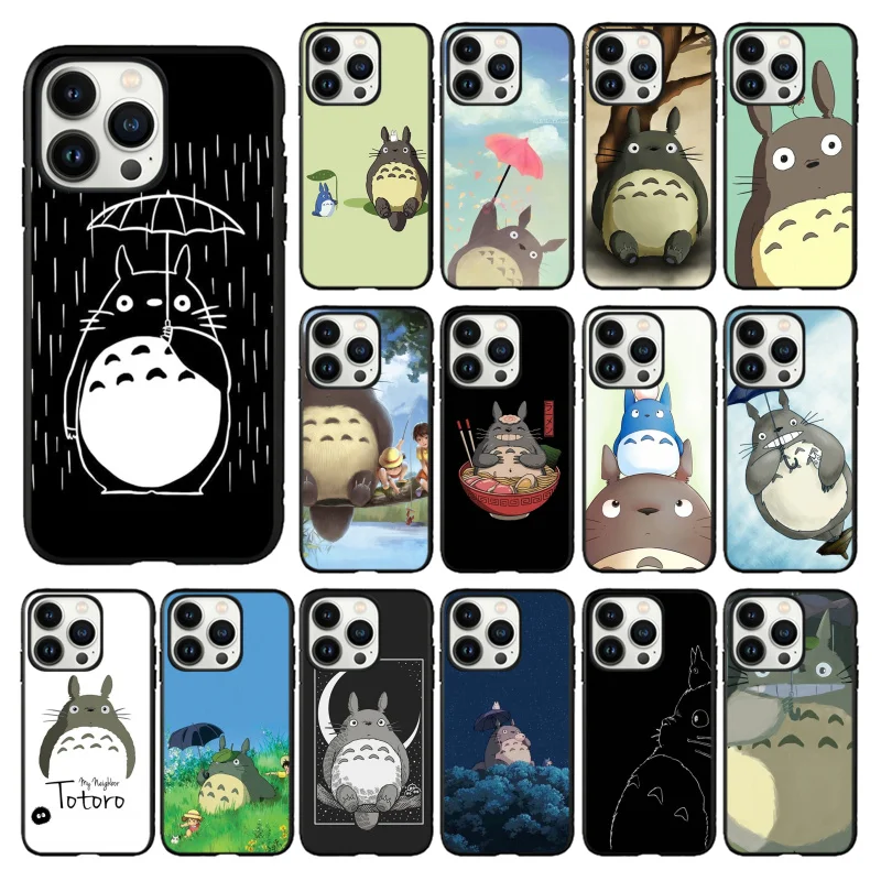 

Cute Totoro Anime Phone Case for iPhone 14 13 12 11 Pro MAX X XS Max XR Mini SE 7 8 Plus Black Funda Coque Case