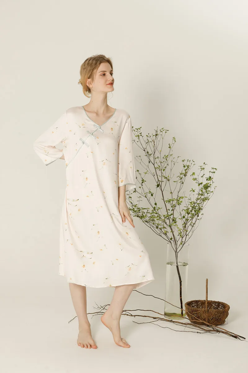 Summer 2022 Women's Nightgown Retro Country Style V-Neck Satin Elegant Buckle Skirt Home Shorts Nightdress Women Kawaii Pajamas