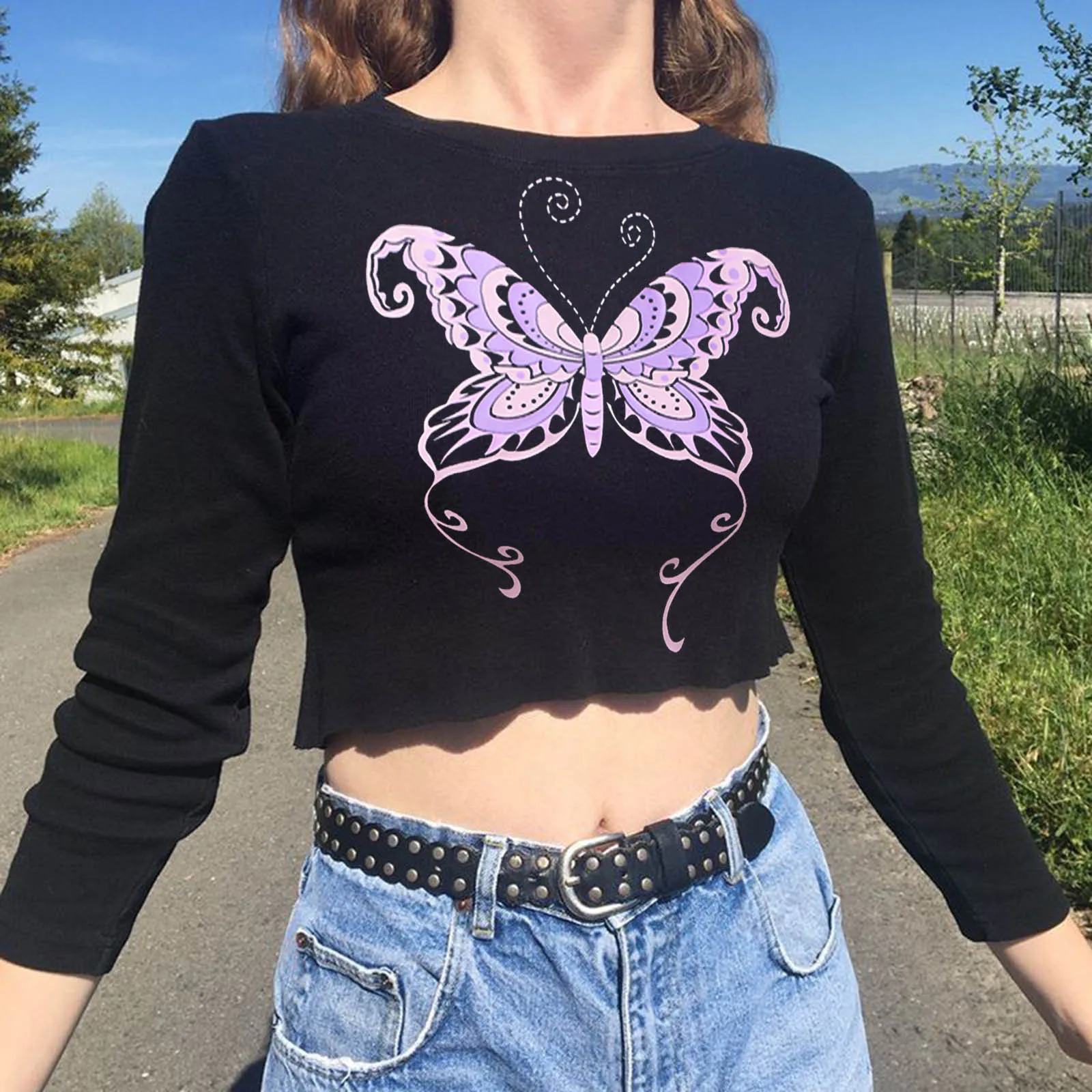 

Womens Printed Tops Crop Design Sexy Slim Top Shirt Round Neck Long Sleeve Soft T-Shirts Cute Top Blouse Womens 4x Shirts