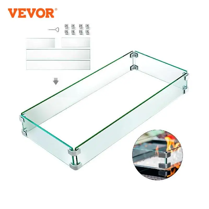 VEVOR Sturdy Practical Brief ConstructTempered Heat-resistant Glass Guard Flame Shield For Fire Pit Tables For Patio and Garden
