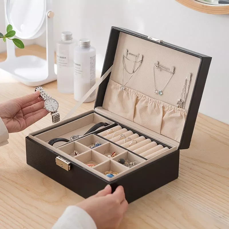 

Чехол для часов из искусственной кожи, органайзер для хранения ювелирных изделий, серег, ожерелий, простая вместительная коробка с замком