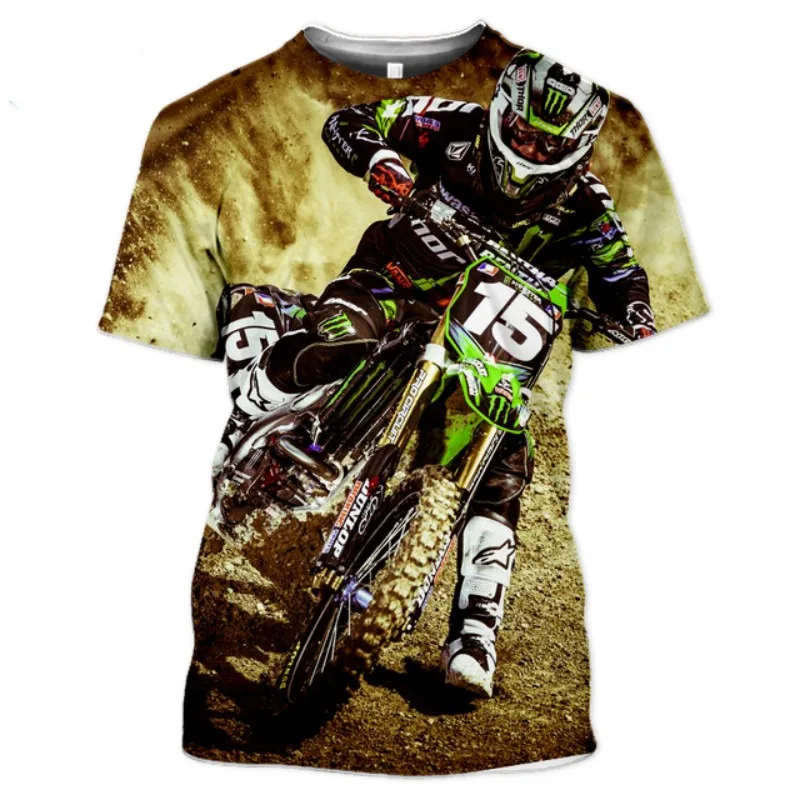 

Мужская летняя футболка, мотоциклетная рубашка с 3D принтом для гонок по бездорожью, повседневная, модная, с коротким рукавом, городской тренд, большая, с круглым вырезом nec