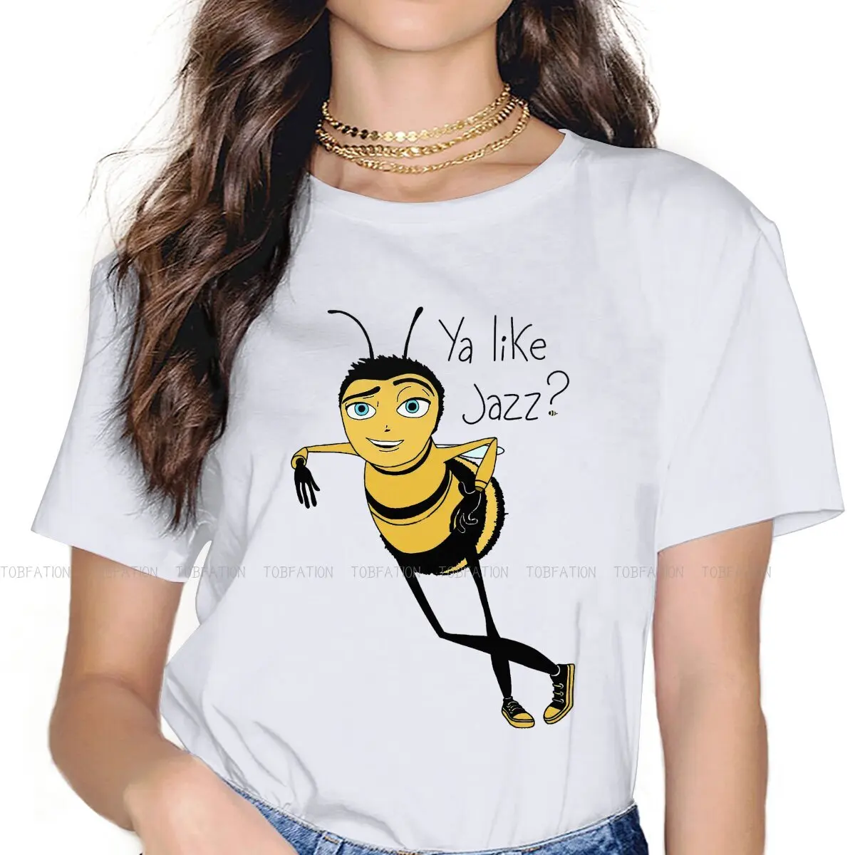 

Футболка с пчелами из фильма Барри B Byson, футболка с мультяшным принтом для женщин и девушек, футболка с надписью «Ya Like Jazz Essential», летняя футбо...