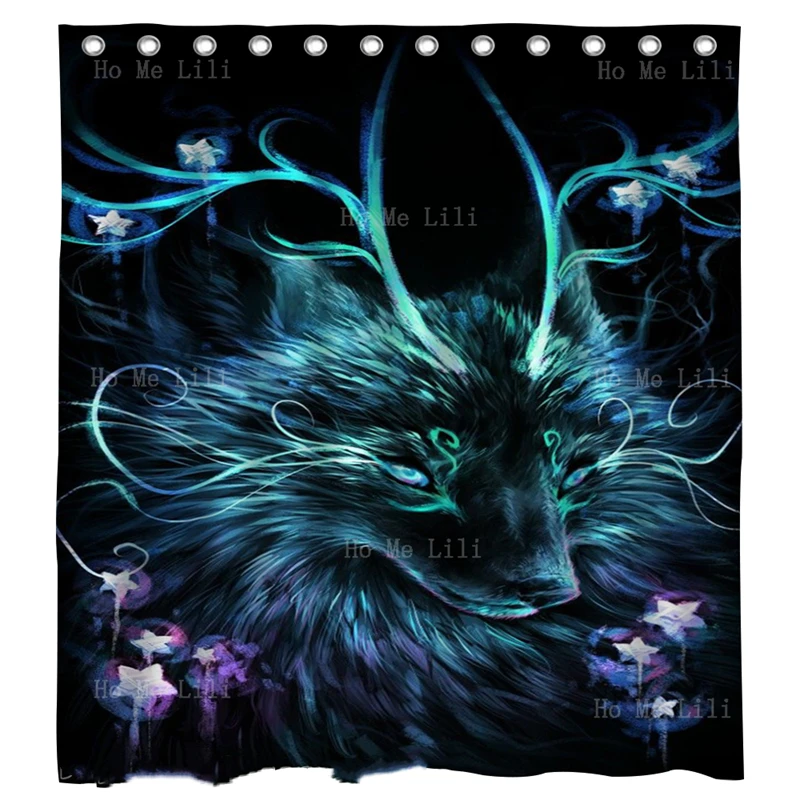 

Fox Night Flowers Fantasy Magic Hogwarts Legacy Poster The Deathly Hallows Castle Art Blue Black Shower Curtain By Ho Me Lili