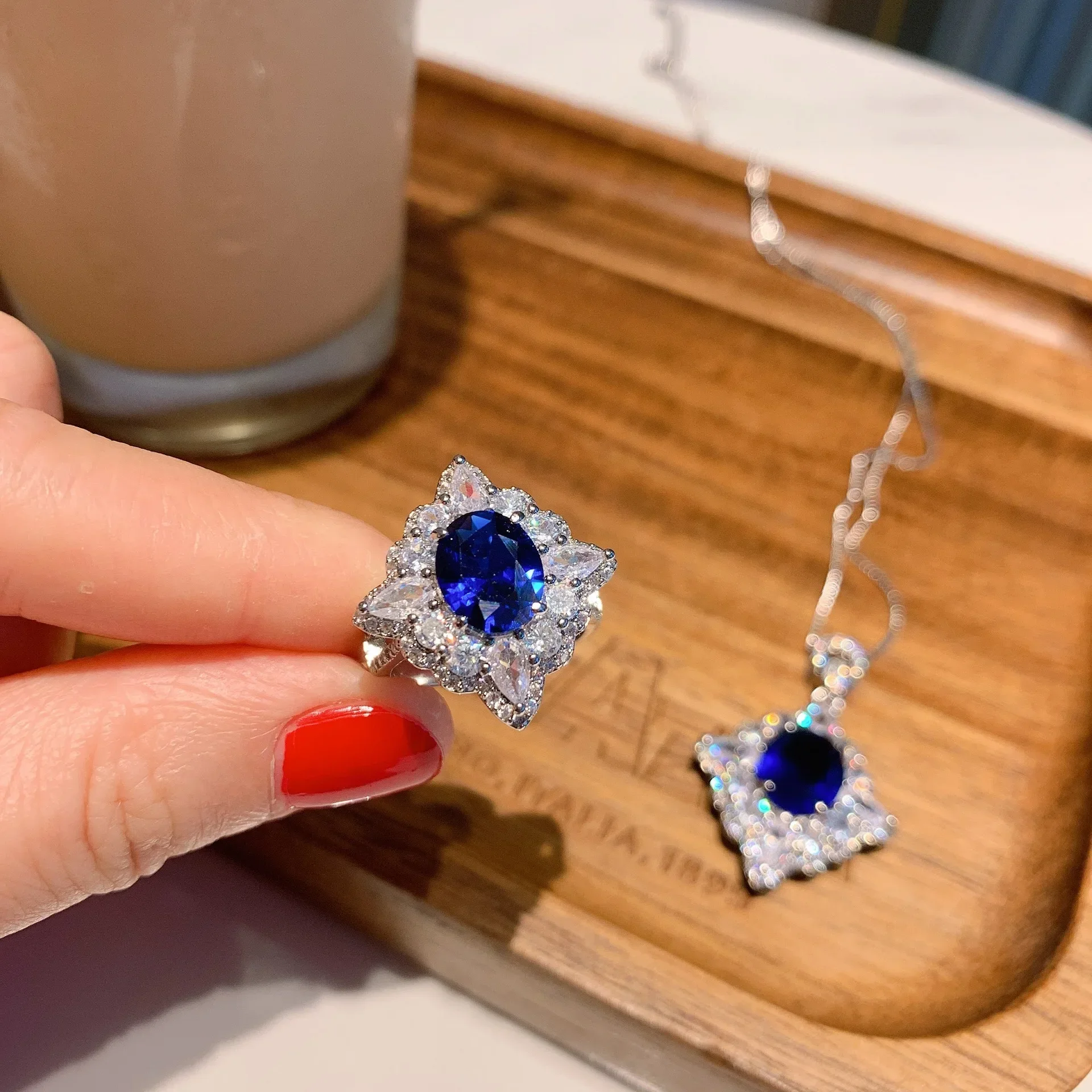 SRJewelry в Европе и Америке искусственное синее колье набор колец из основного камня