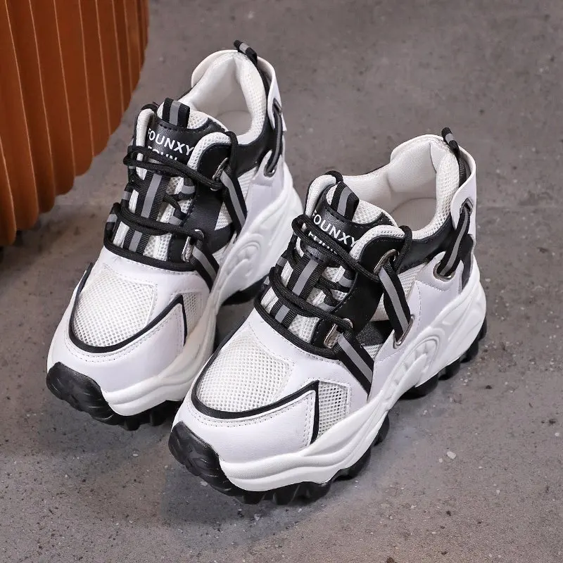 

Женские кроссовки на шнуровке, повседневные сетчатые кроссовки на массивной вулканизированной подошве, дизайнерская обувь, новинка 2022