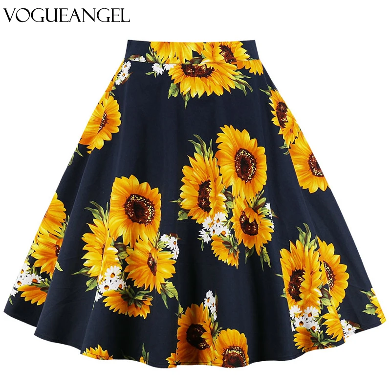 Юбка женская летняя плиссированная трапециевидная с высокой талией цветочным