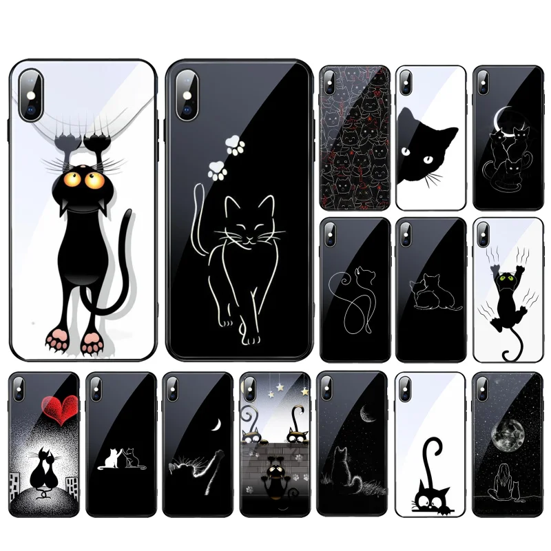 

Black Cat Glass phone case For iphone 14 13 Pro Max 12 11 Pro Max XS XR X SE2 Mobile Phone Case Funda